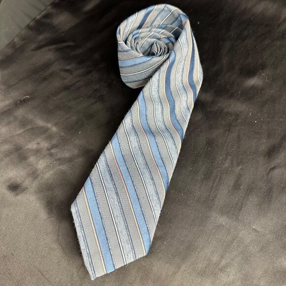 Vintage Van Gogh Blue Striped Necktie 80s 90s Pin Striped - Picture 2 of 16